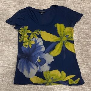 Banana Republic Navy Blue Floral Tee medium